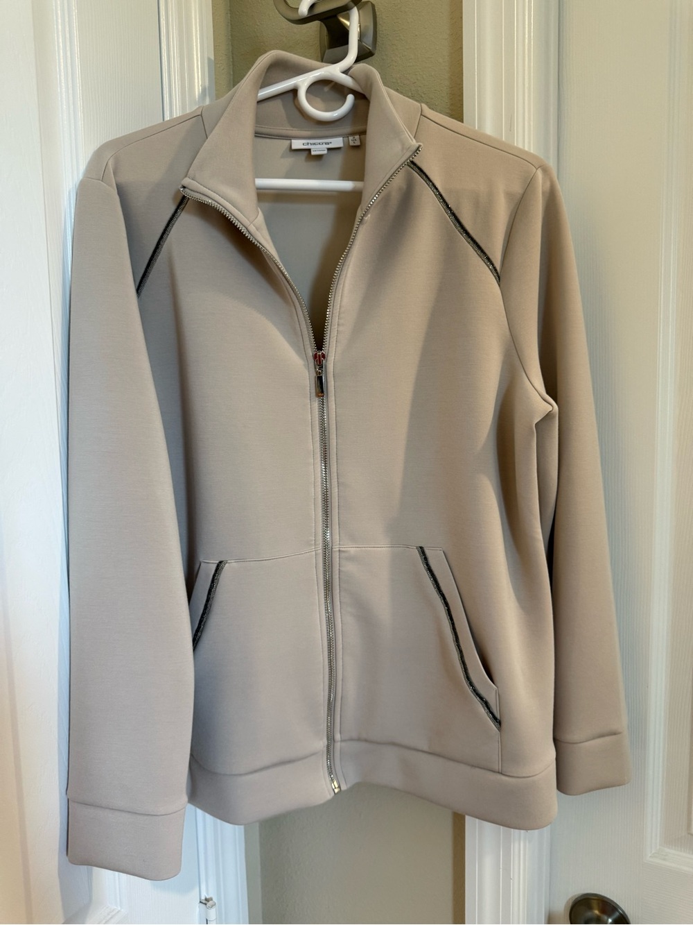 Chico's Taupe Zip-Front Bomber Jacket